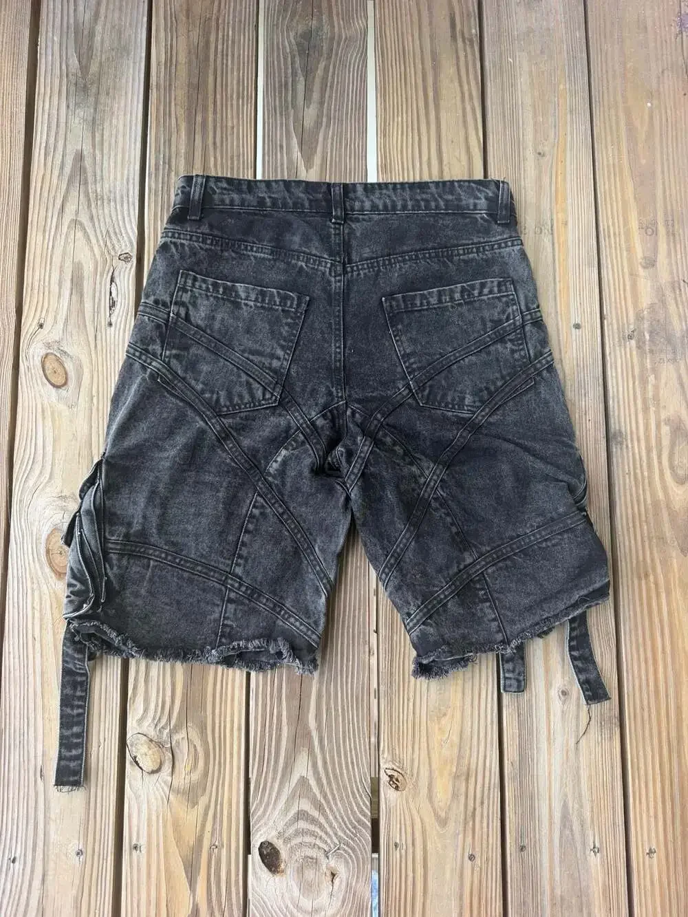 boohooMAN Denim Shorts Size 32 Black Strap Cargo Jorts